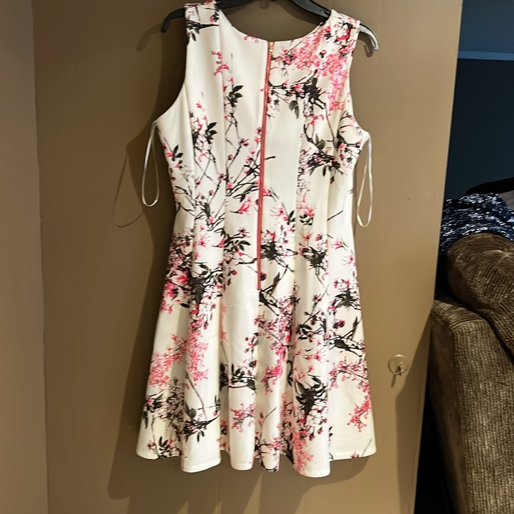 Julian Taylor NY Floral Fit and Flair Sleeveless Dress Peek a Boo Detail Sz 14